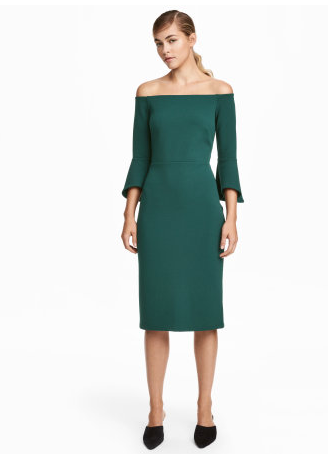 HM Green Off the Shoulder Sheath Dress